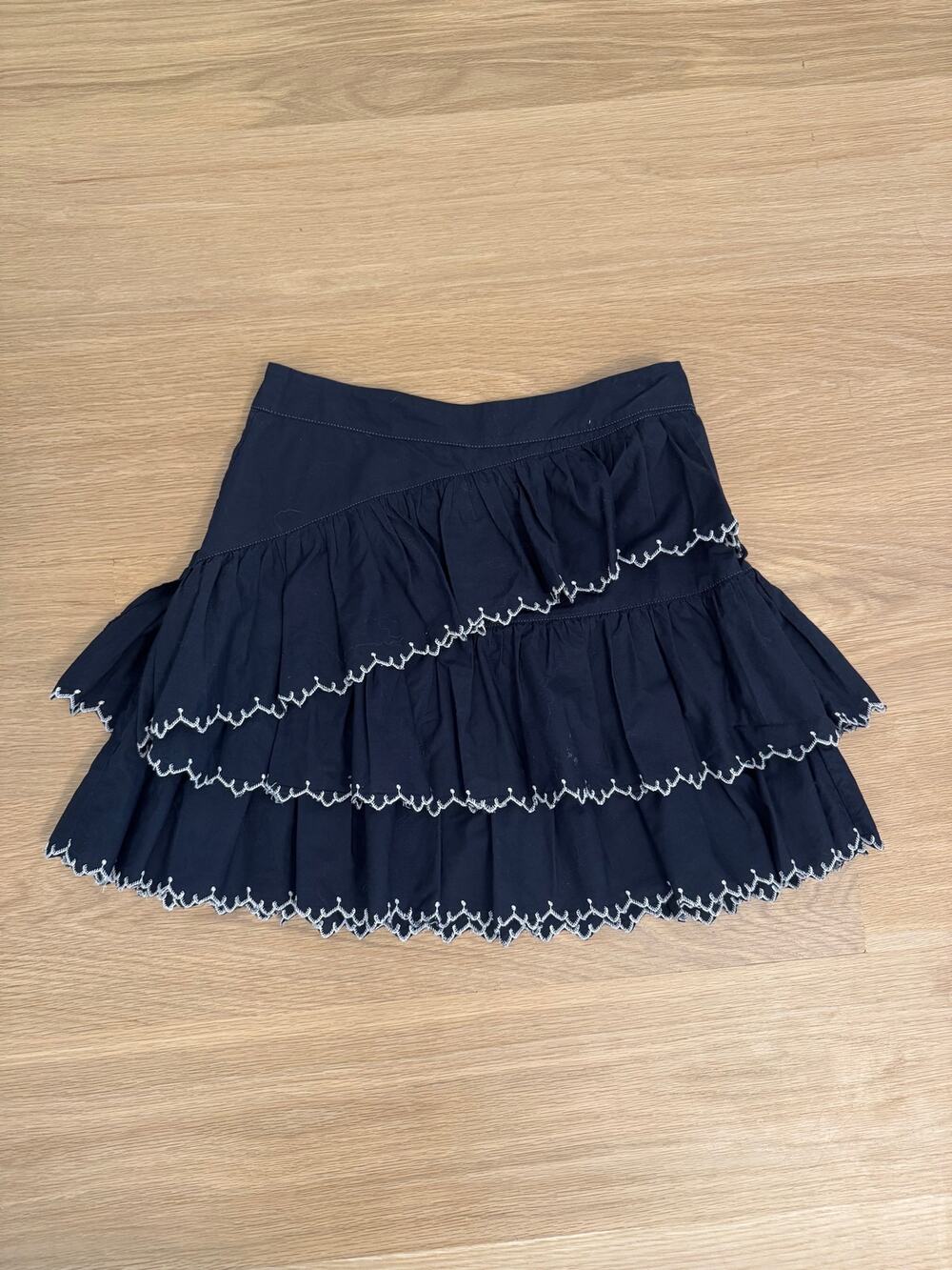 Ulla Johnson Ella Embroidered Tiered Mini Skirt Navy Size 0 $228